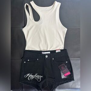 NOBO Black Jean Shorts with flock heat press Design